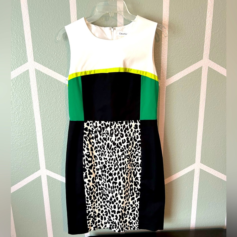 Calvin Klein color block leopard dress